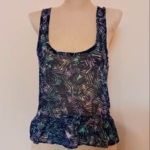 Kirra Blue/Teal/White Strikes Sheer Tank Top Sz S